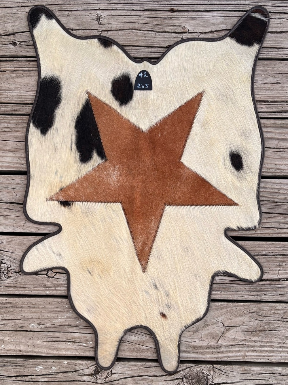 Cowhide Star Accent Rug - Brown Star on Cream & Black